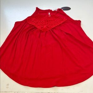 BlueTime Small Red High Neck Floral Lace Sleeveless Tank Top